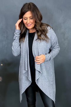 Frida Drape Front Cardigan Mid Grey