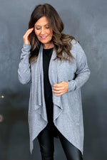 Frida Drape Front Cardigan Mid Grey Mid Grey - Frida Drape Front Cardigan Mid Grey