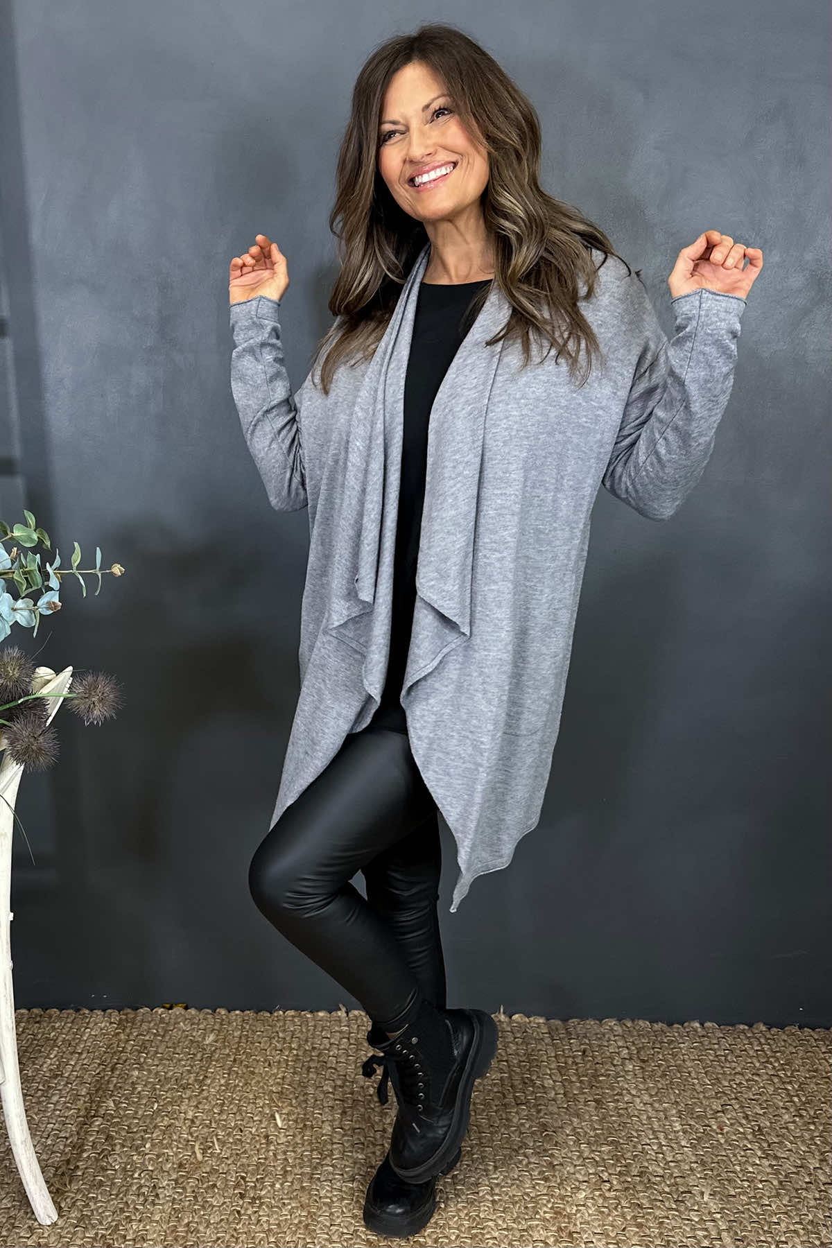 Frida Drape Front Cardigan Mid Grey