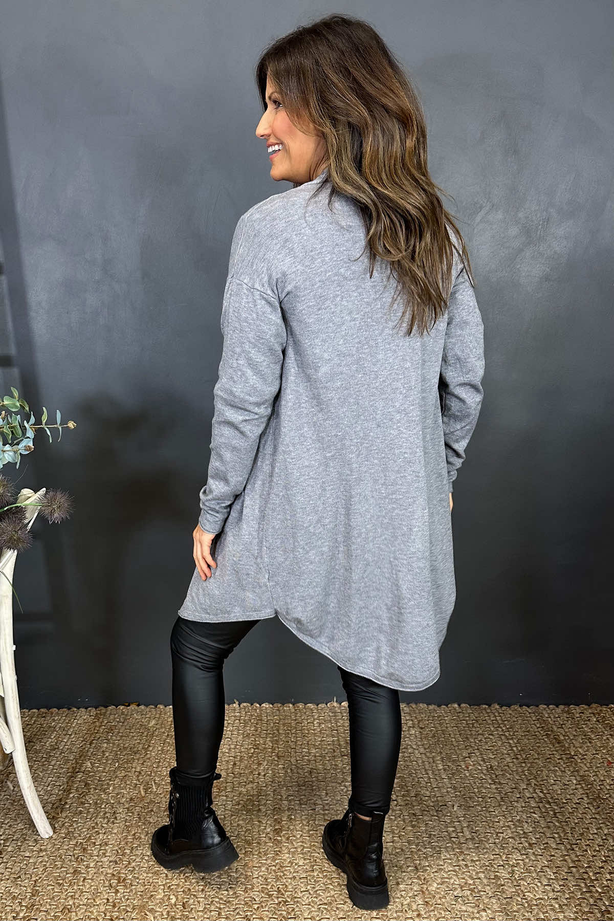 Frida Drape Front Cardigan Mid Grey