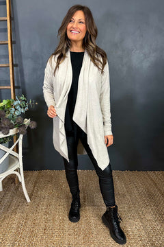 Frida Drape Front Cardigan Stone