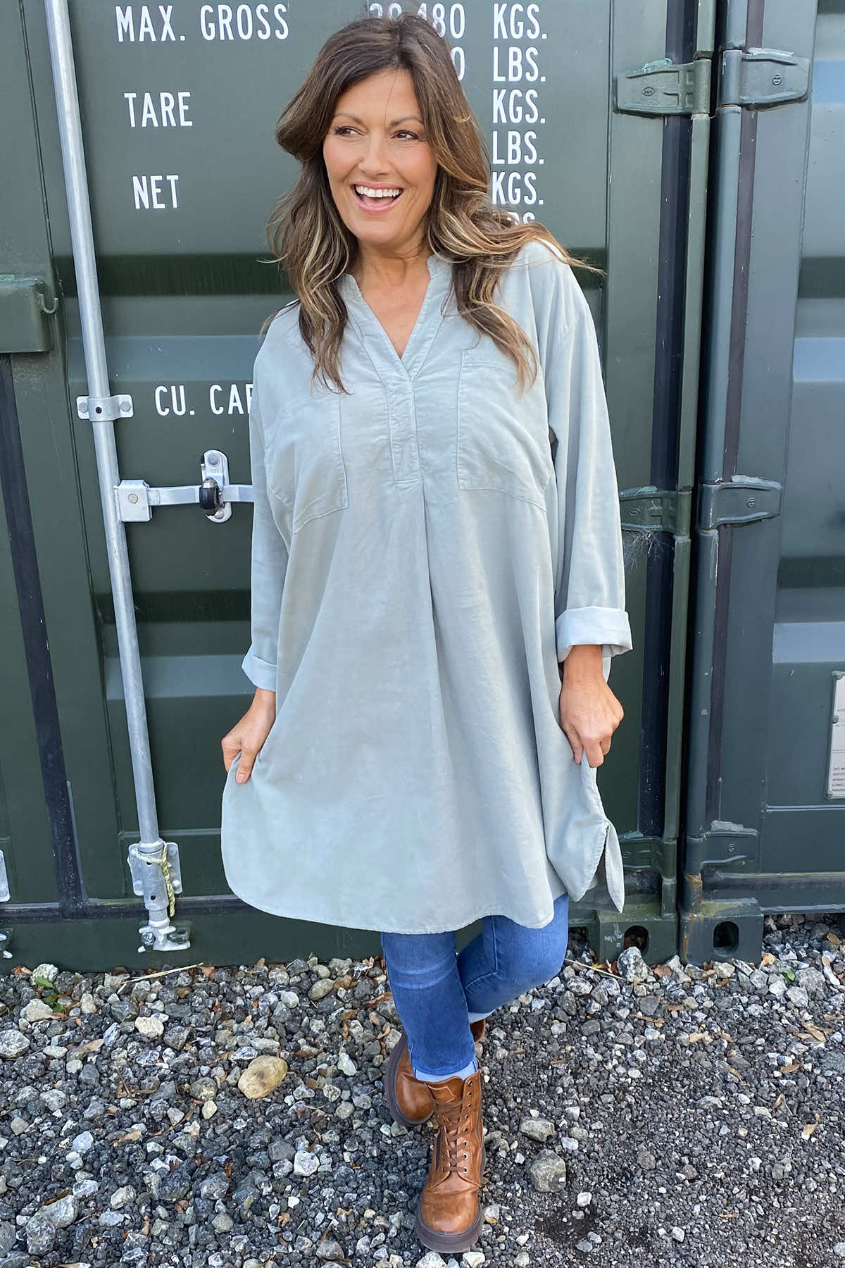 Caggia Pocket Needlecord Tunic Grey