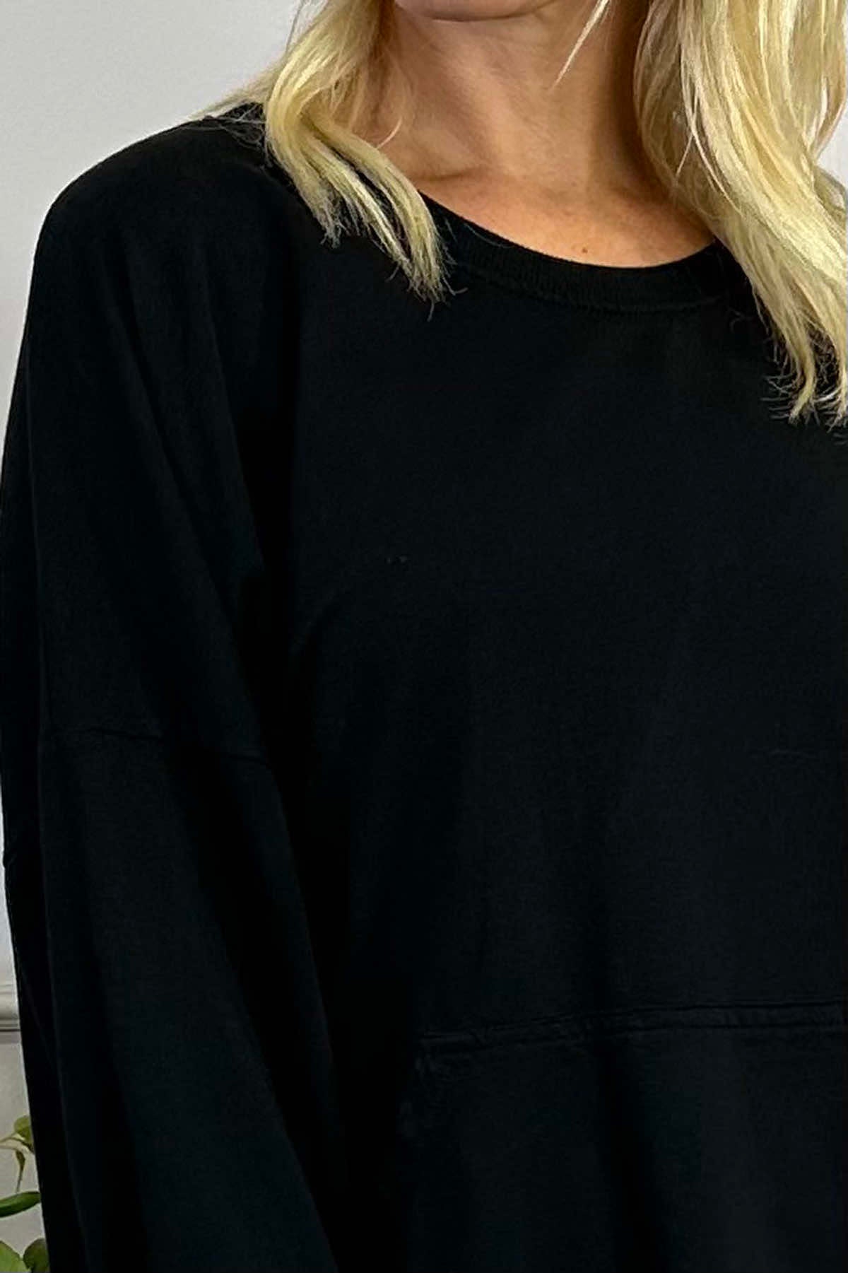 Samantha Pocket Cotton Top Black