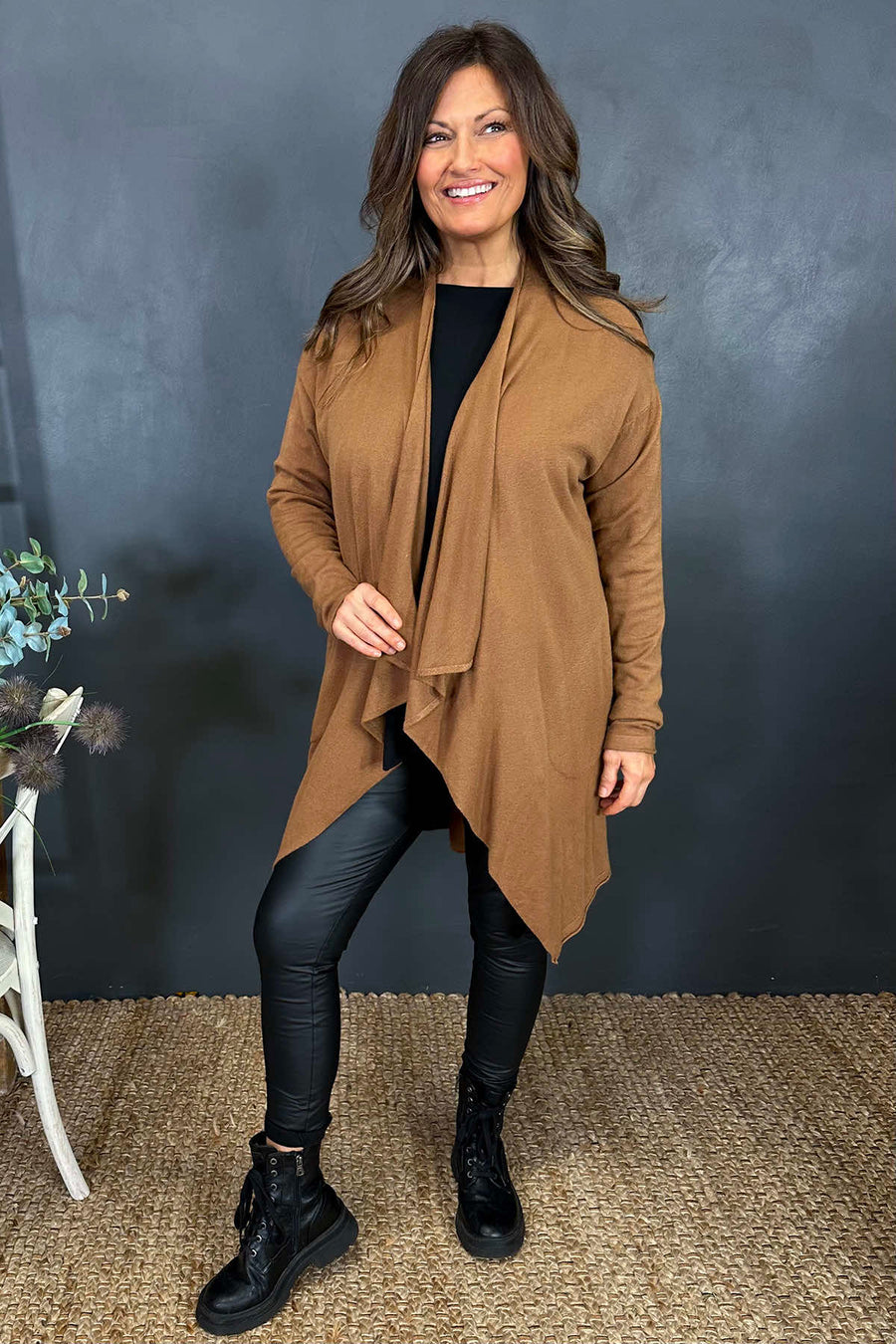 Frida Drape Front Cardigan Camel