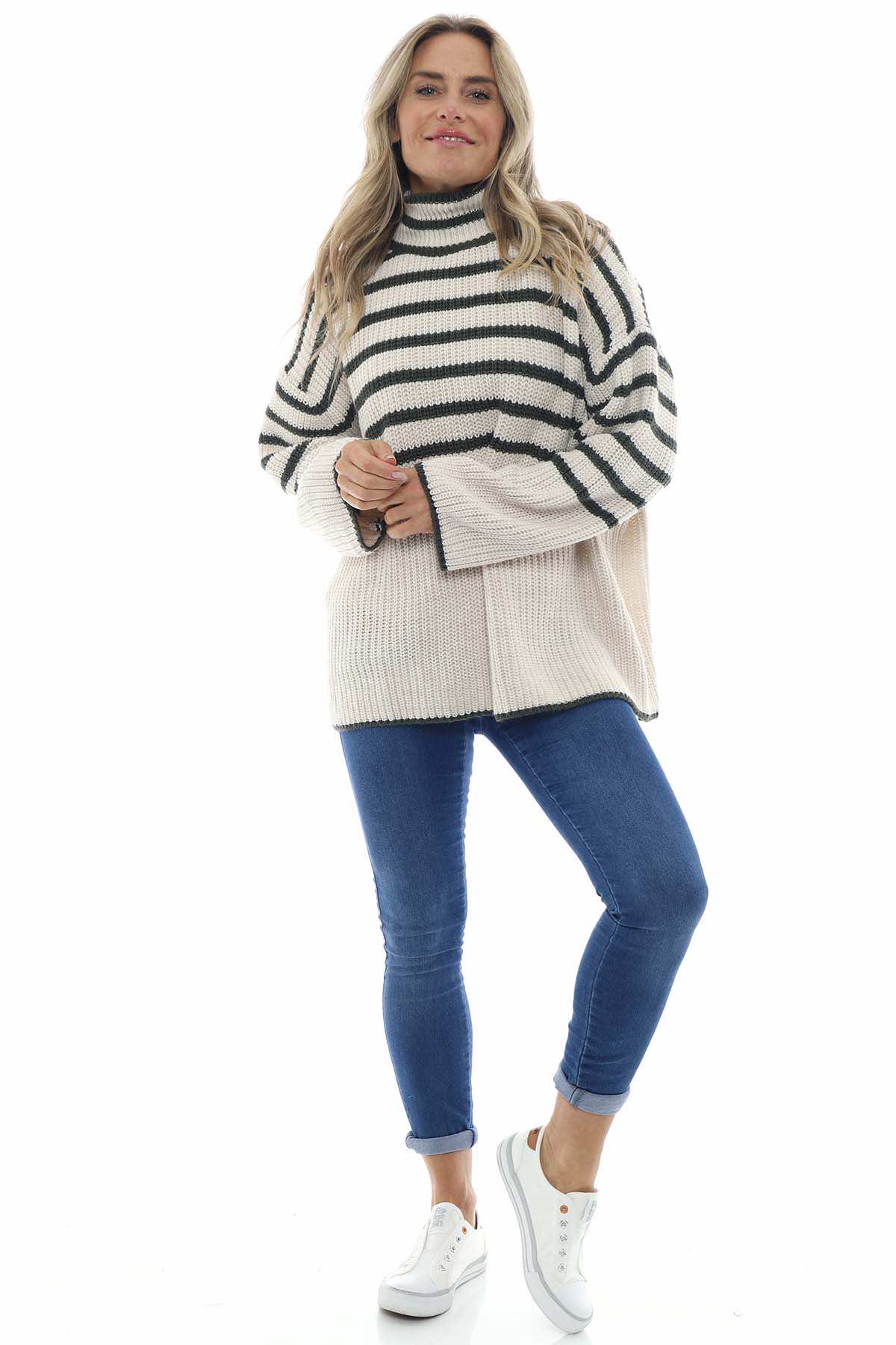 Salma Knitted Stripe Jumper Khaki