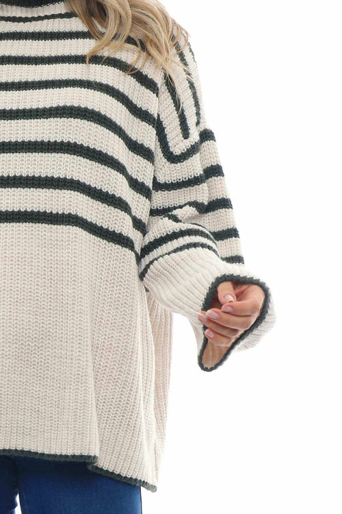 Salma Knitted Stripe Jumper Khaki - Image 3