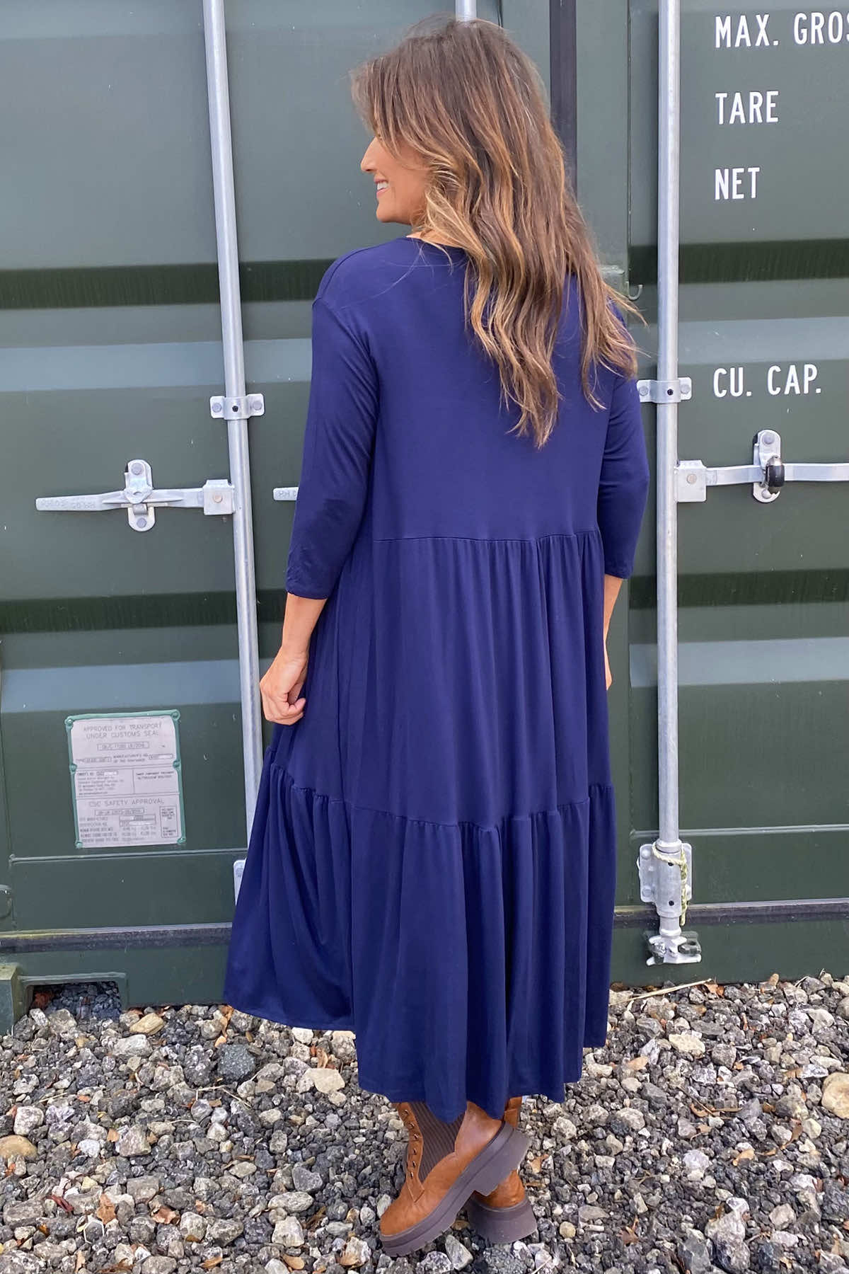 Lenora Tiered Cotton Dress Navy