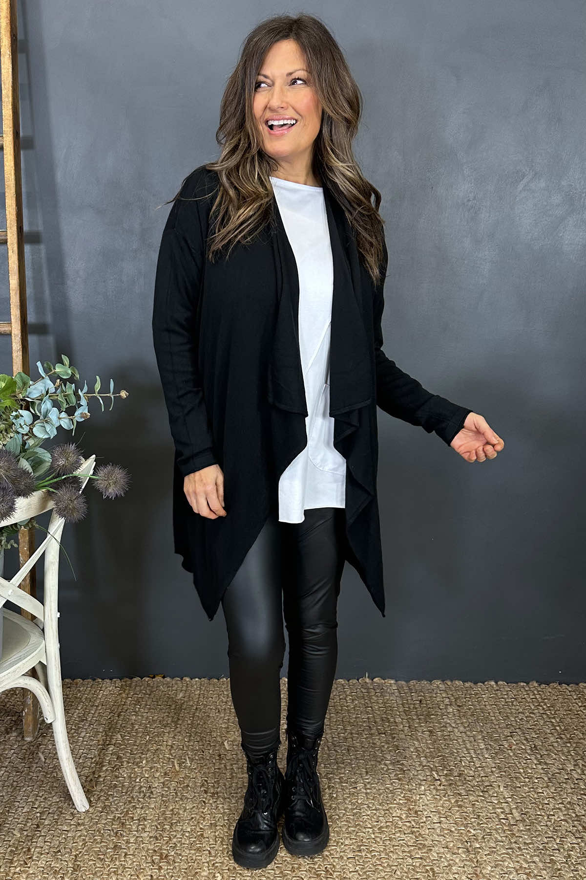 Frida Drape Front Cardigan Black