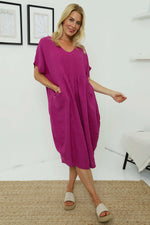 Fenella Linen Dress Purple Purple - Fenella Linen Dress Purple
