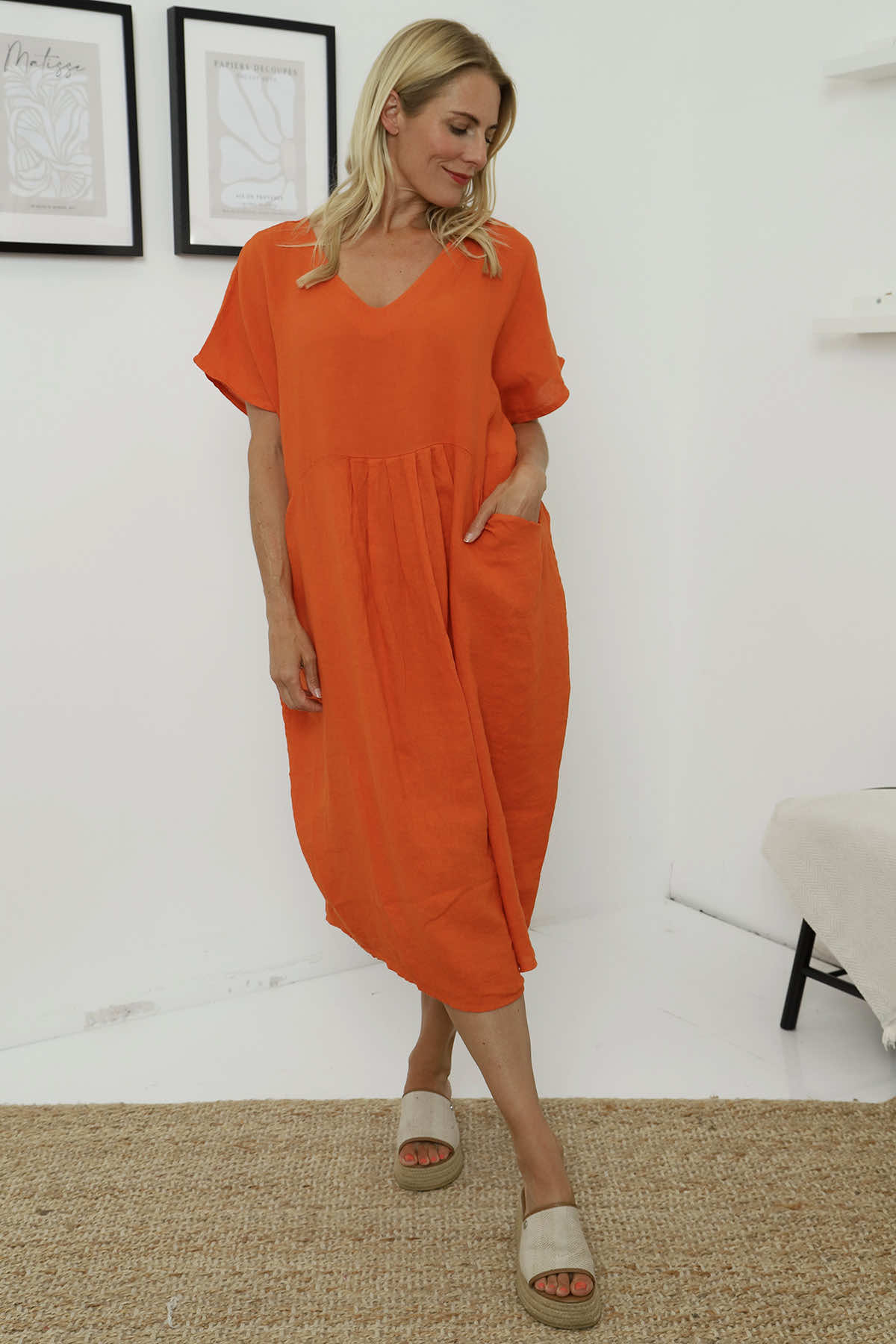 Fenella Linen Dress Orange