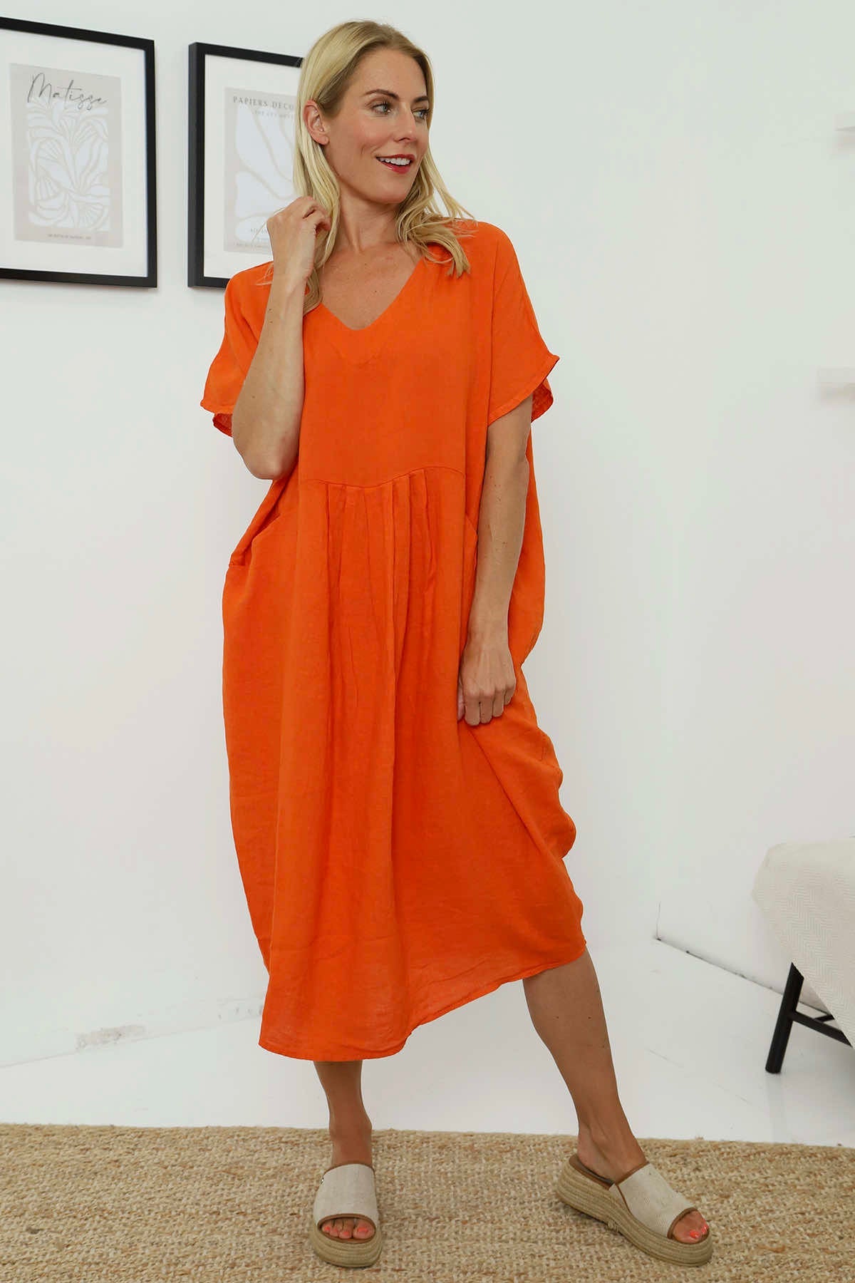 Fenella Linen Dress Orange