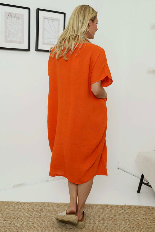 Fenella Linen Dress Orange - Image 4
