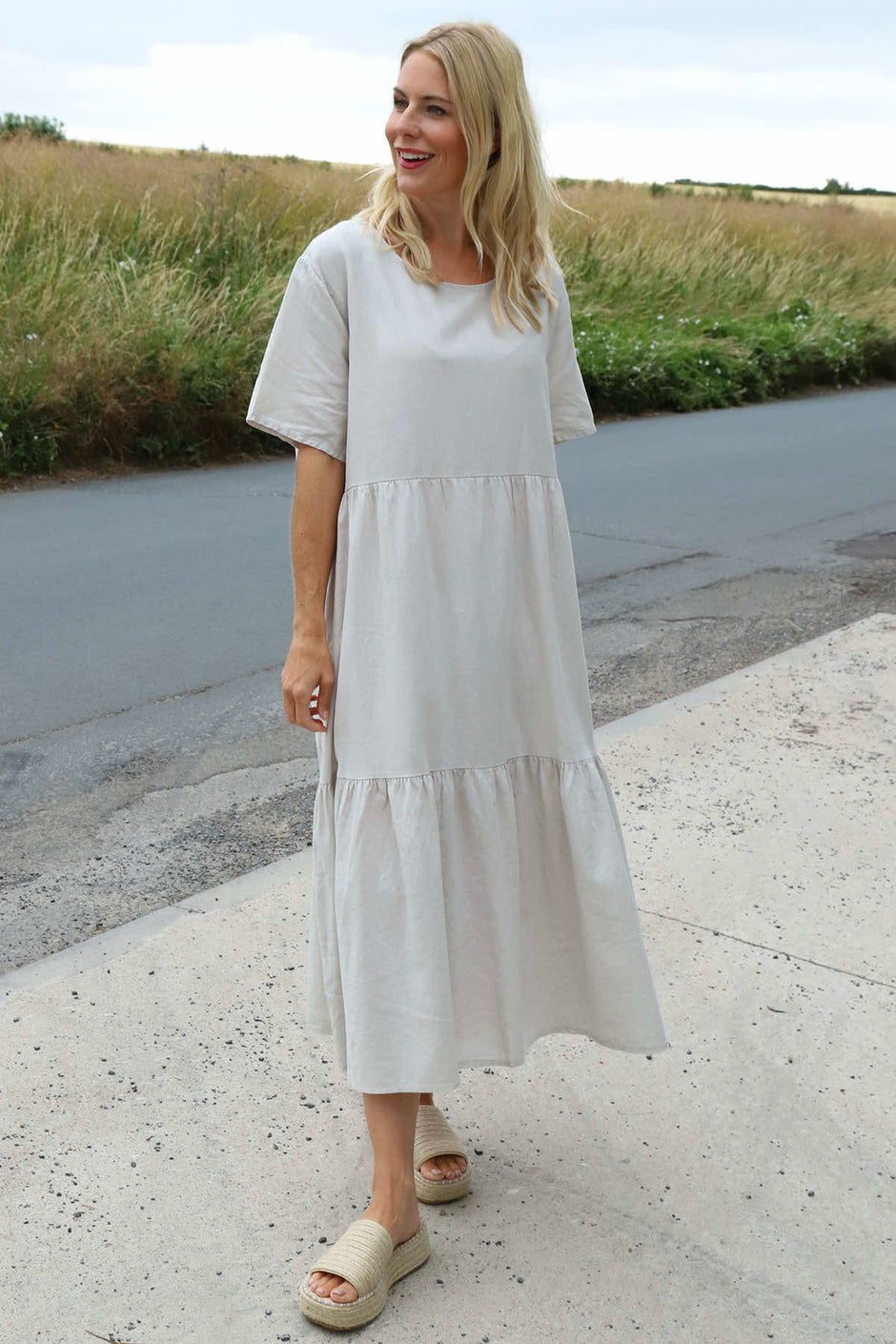 Nova Linen Dress Stone