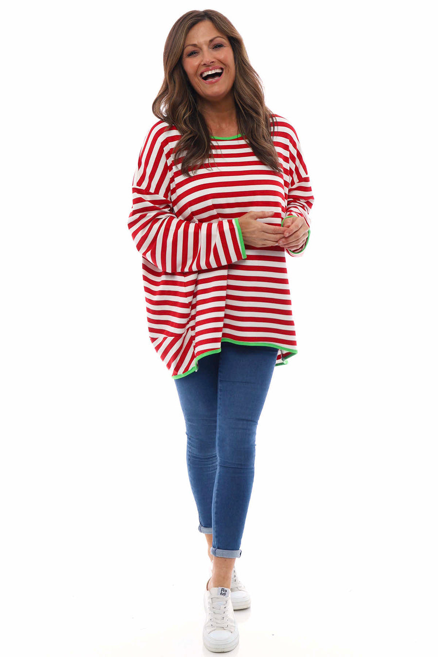 Francia Stripe Cotton Top Red