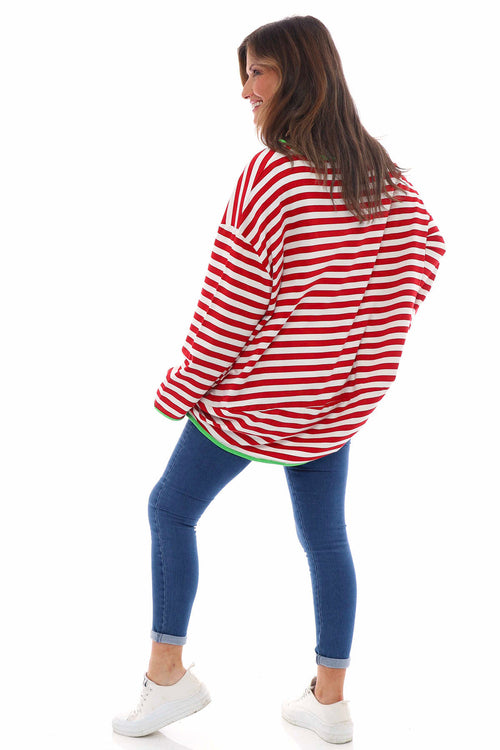 Francia Stripe Cotton Top Red - Image 5