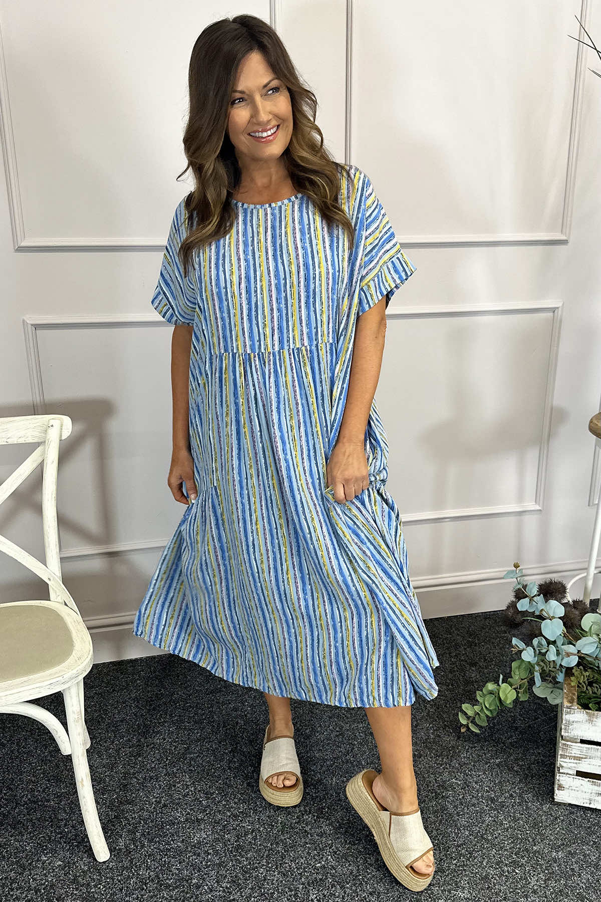 Romia Stripe Dress Powder Blue