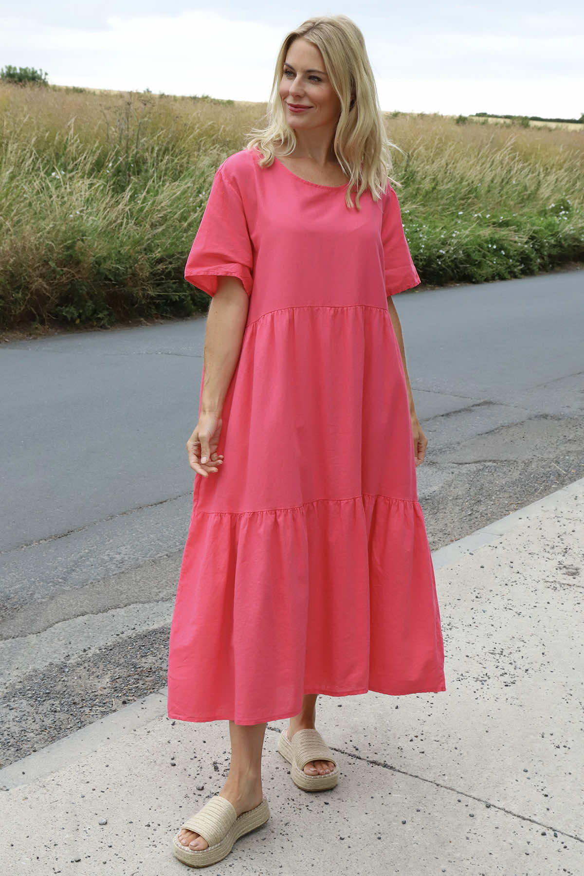 Nova Linen Dress Fuchsia