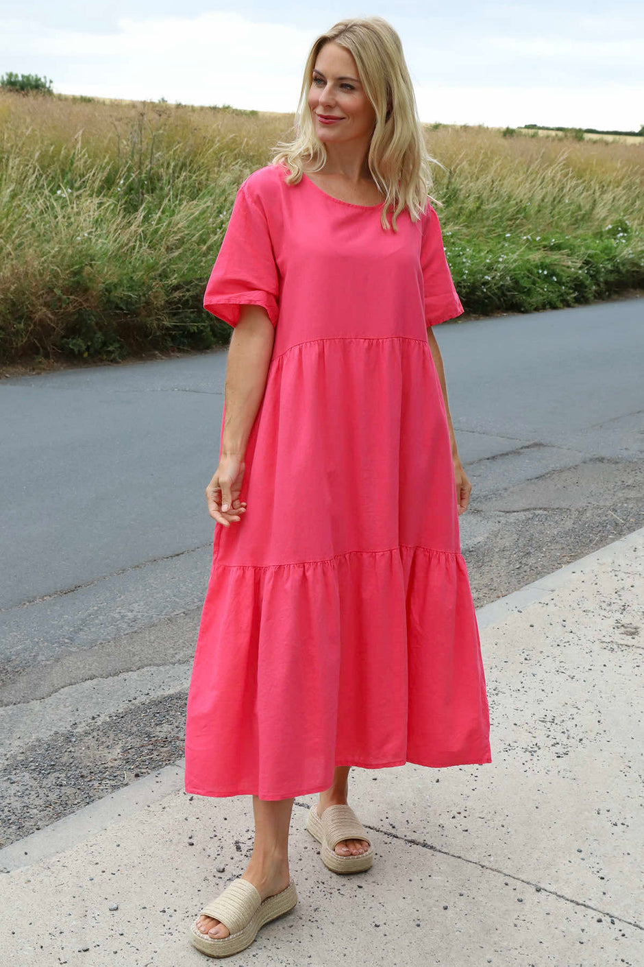 Nova Linen Dress Fuchsia