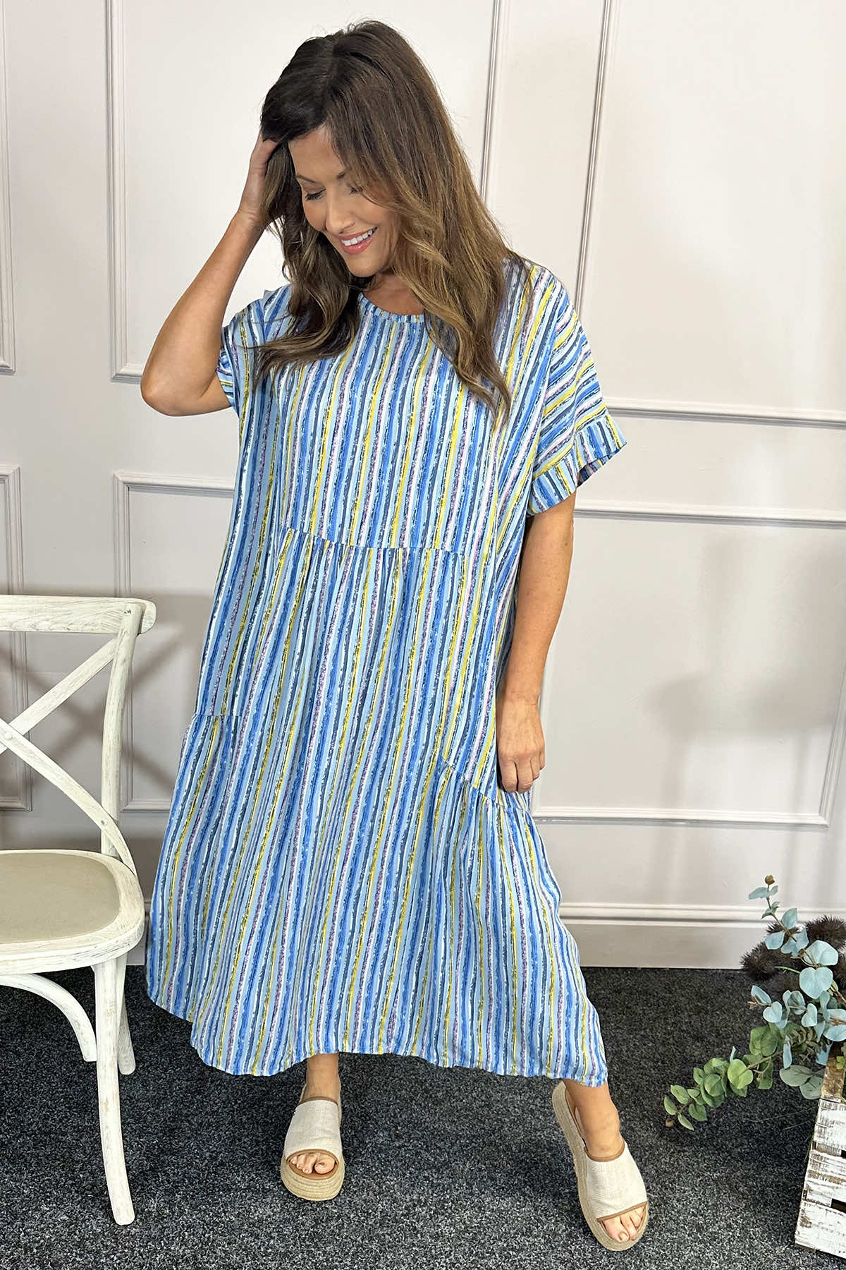 Romia Stripe Dress Powder Blue