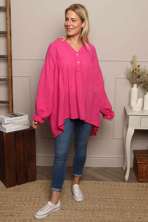 Ashlyn V-Neck Cotton Top Fuchsia - Image 1