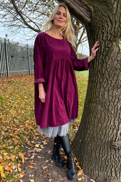 Joanna Needlecord Dress Burgundy