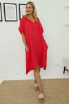 Carlina Hooded Flower Detail Linen Dress Fuchsia