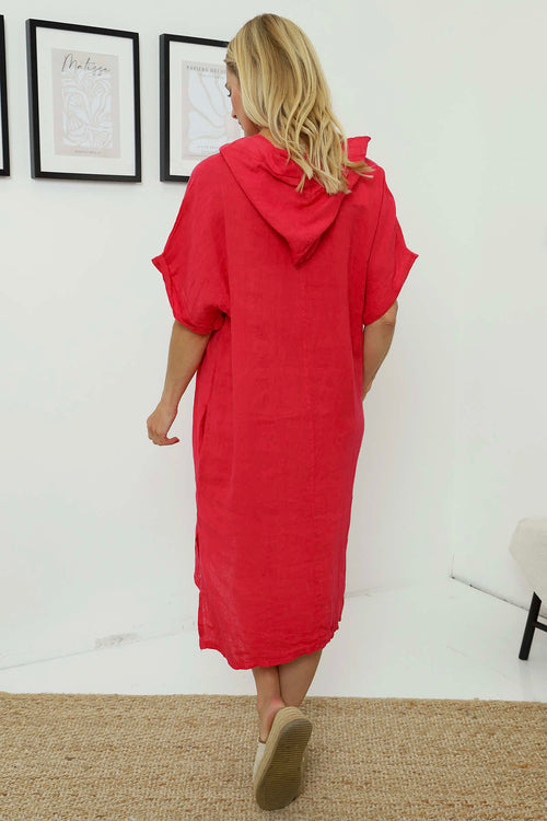 Carlina Hooded Flower Detail Linen Dress Fuchsia - Image 4