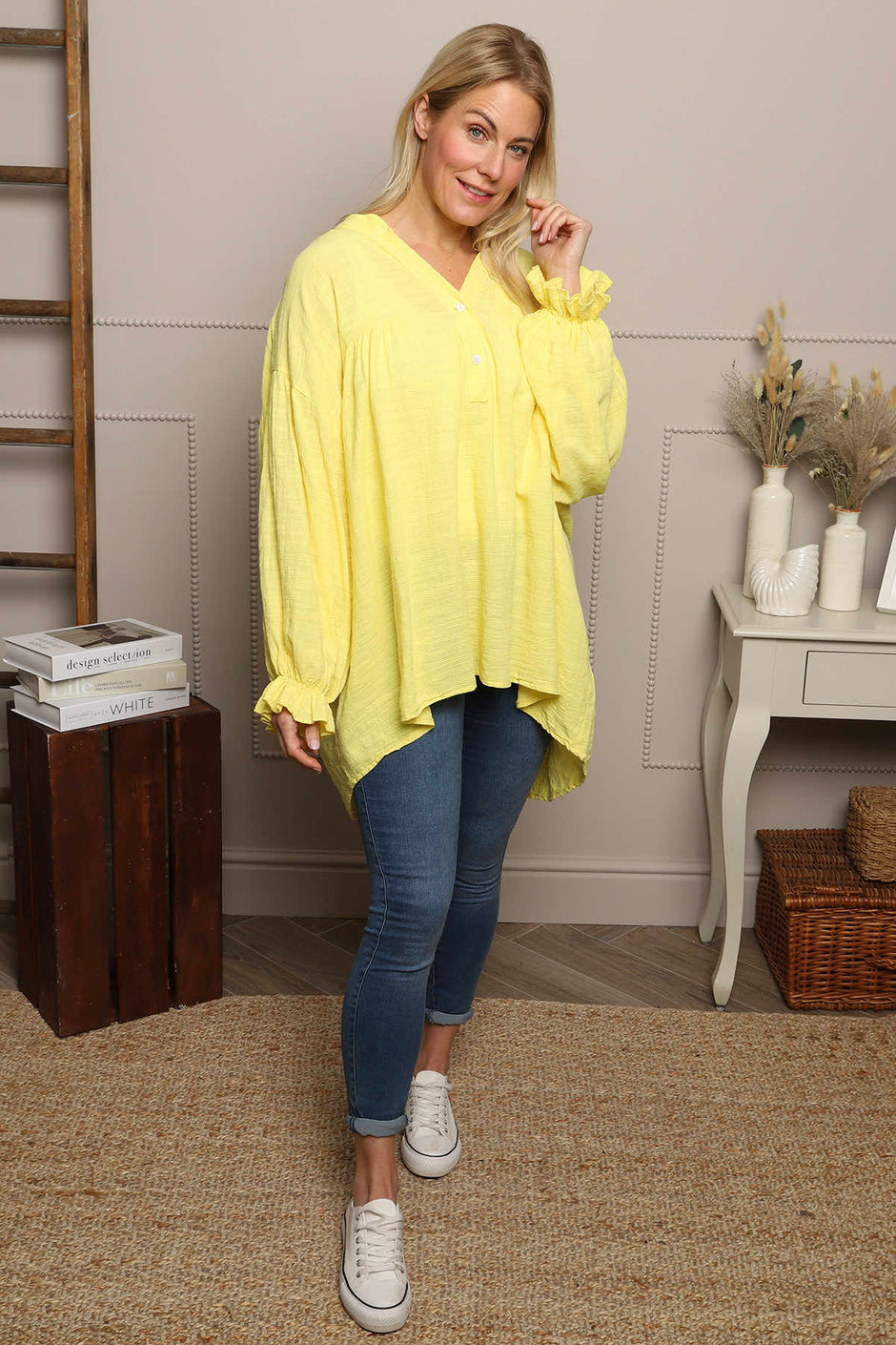Ashlyn V-Neck Cotton Top Yellow