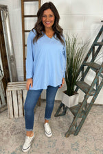 Briella V-Neck Cotton Top Light Blue Light Blue - Briella V-Neck Cotton Top Light Blue