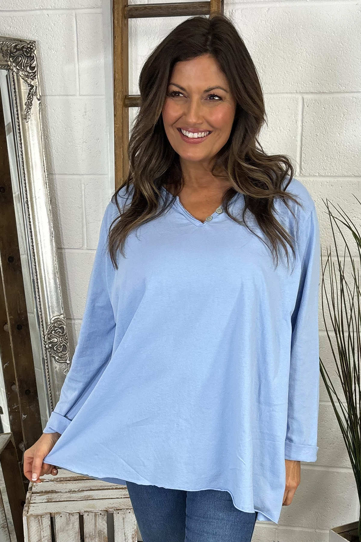 Briella V-Neck Cotton Top Light Blue