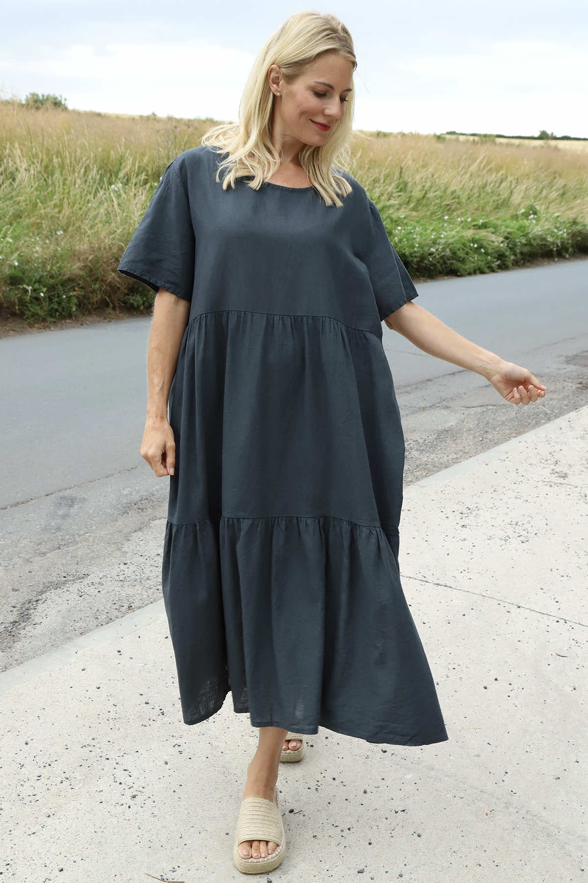 Nova Linen Dress Charcoal