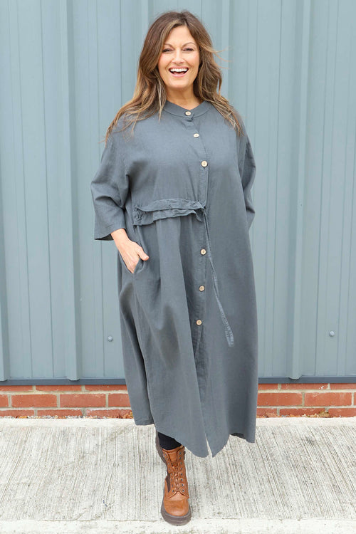 Charcoal Sienna Button Linen Dress UK | Made In Italy | Kit and Kaboodal Charcoal Sienna Button Linen Dress UK | Made In Italy | Kit and Kaboodal