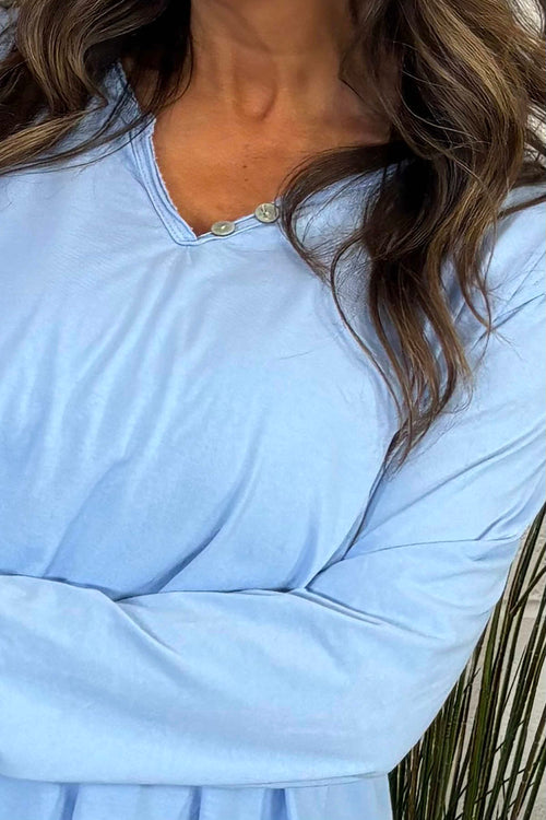 Briella V-Neck Cotton Top Light Blue - Image 3