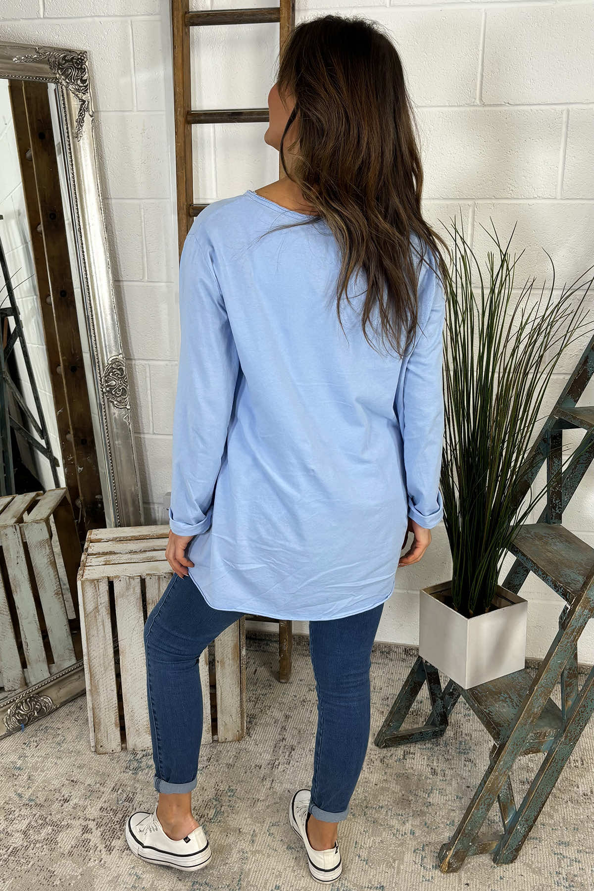 Briella V-Neck Cotton Top Light Blue