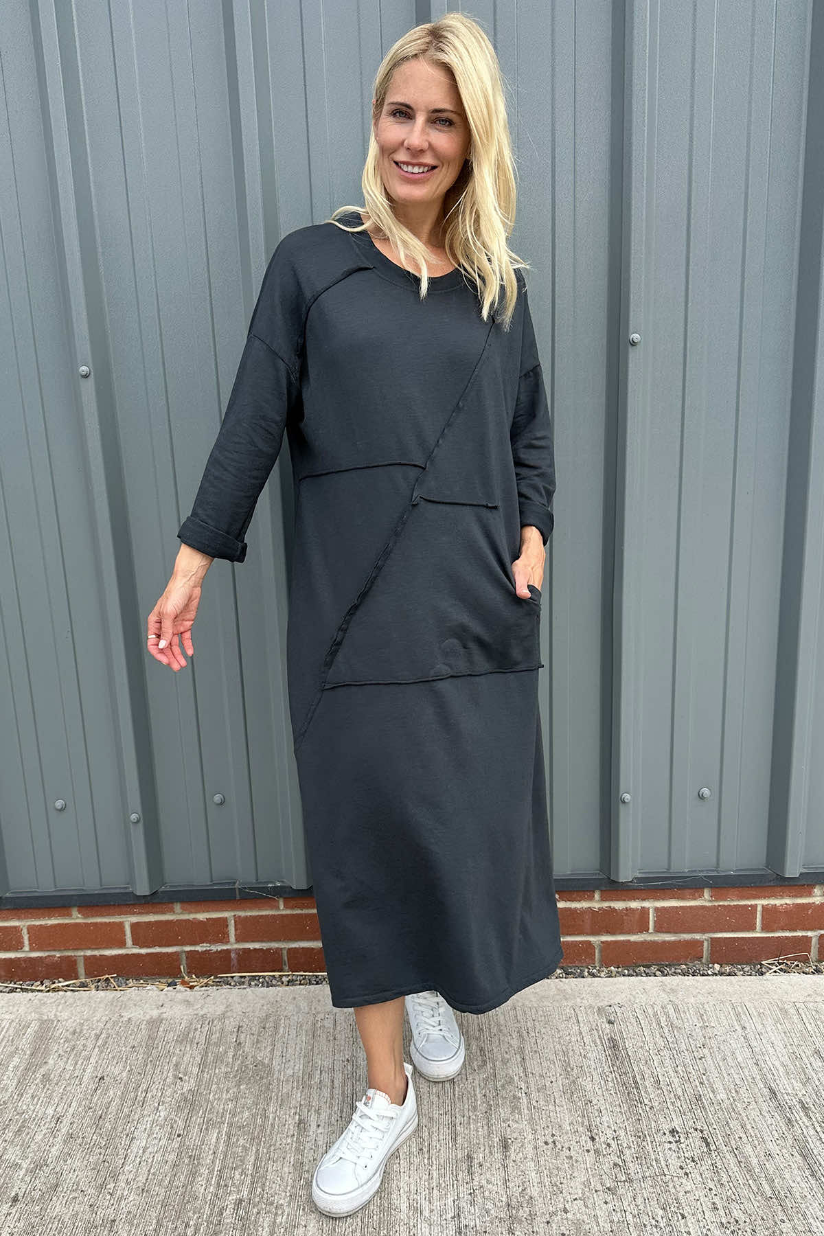 Christyn Seam Detail Cotton Dress Charcoal