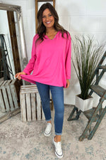 Briella V-Neck Cotton Top Fuchsia Fuchsia - Briella V-Neck Cotton Top Fuchsia