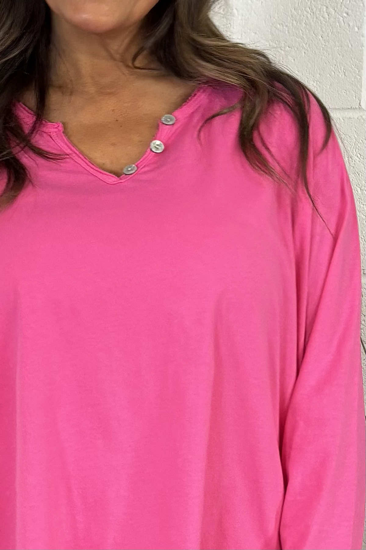 Briella V-Neck Cotton Top Fuchsia