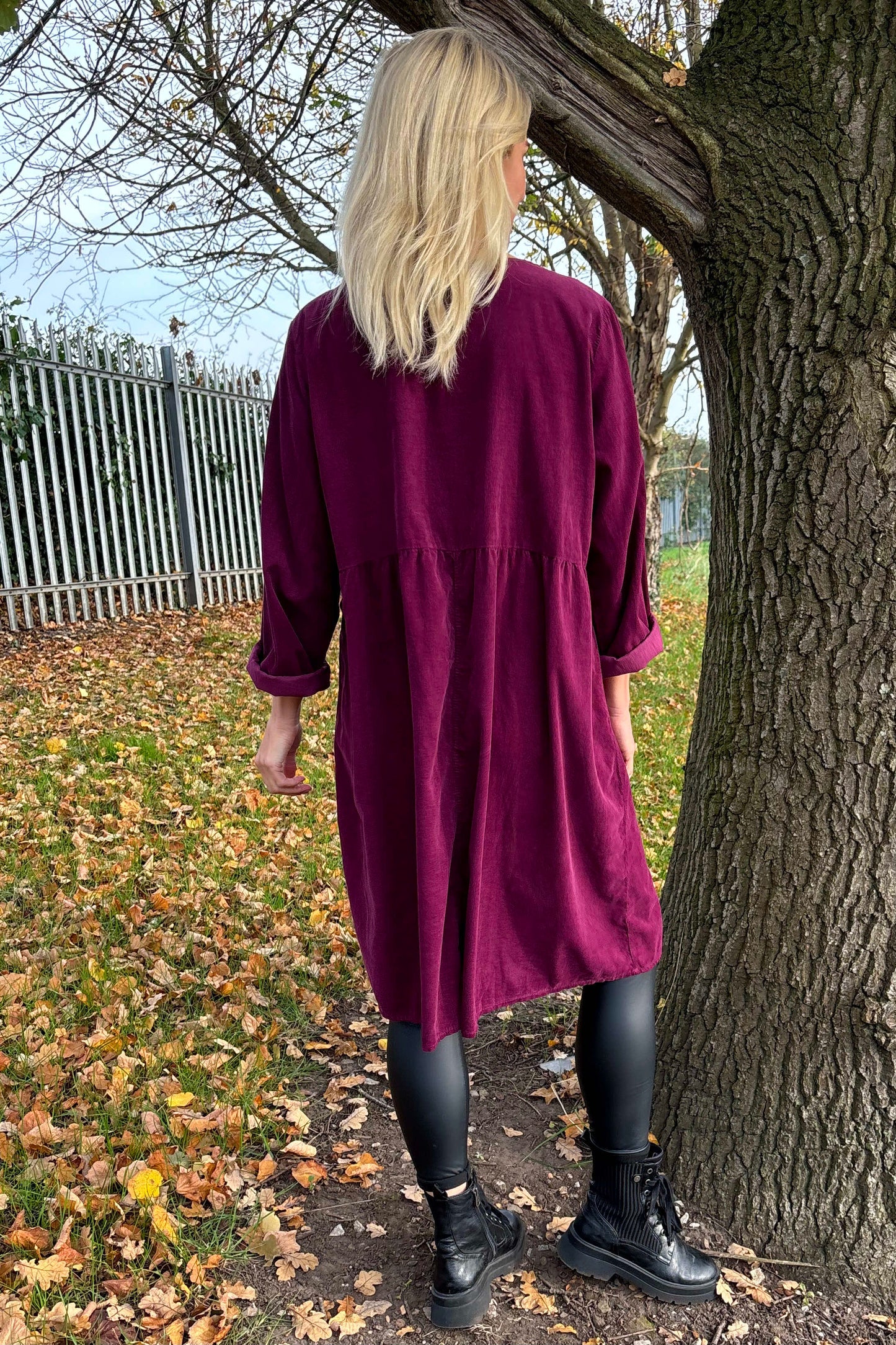 Joanna Needlecord Dress Burgundy