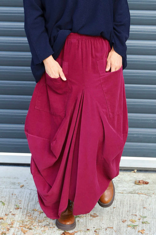 Orla Needlecord Parachute Skirt Burgundy - Image 2