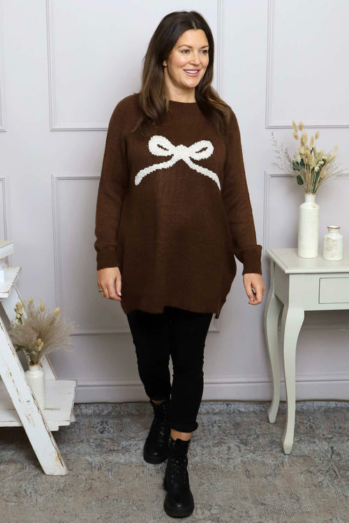 Melinda Bow Knitted Jumper Cocoa - Image 2