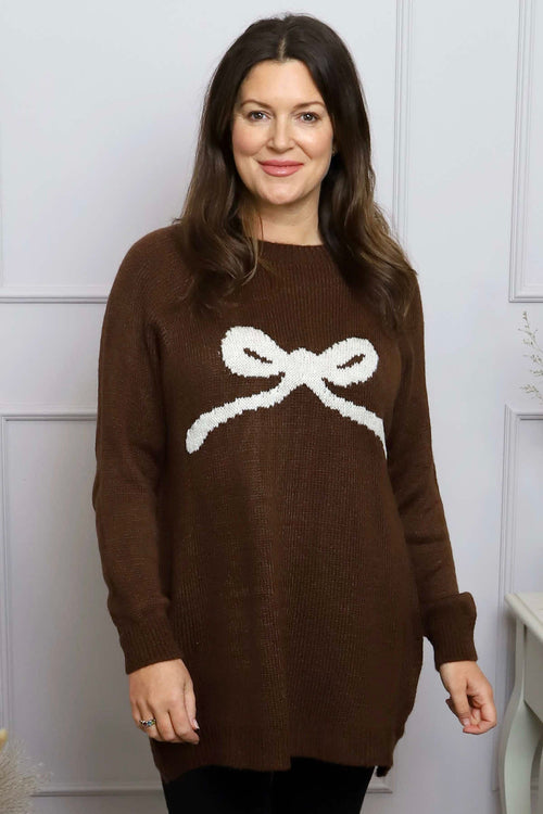 Melinda Bow Knitted Jumper Cocoa - Image 1