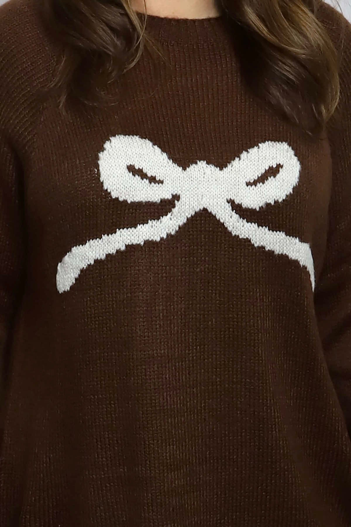 Melinda Bow Knitted Jumper Cocoa
