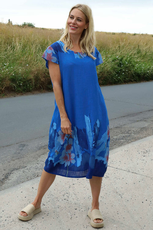 Mabel Floral Cap Sleeve Cotton Dress Cobalt - Image 2