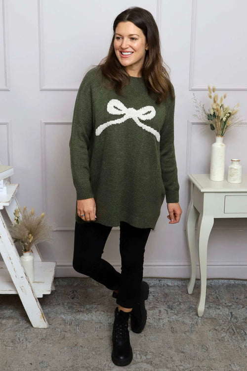 Melinda Bow Knitted Jumper Khaki - Image 2