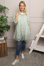 Reban Lace Trim Cotton Shirt Khaki Khaki - Reban Lace Trim Cotton Shirt Khaki