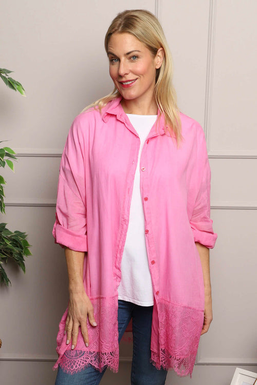 Reban Lace Trim Cotton Shirt Fuchsia - Image 4