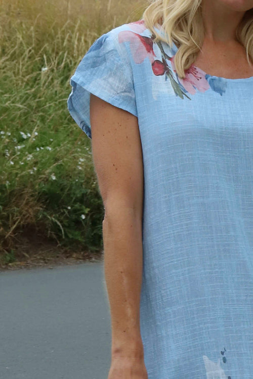 Mabel Floral Cap Sleeve Cotton Dress Light Blue - Image 3