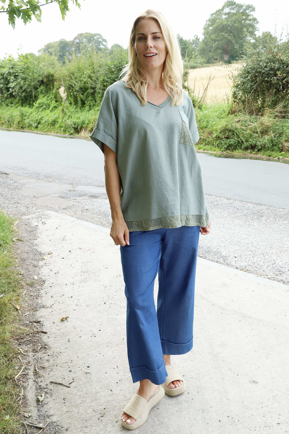 Vera Pocket Linen Top Khaki