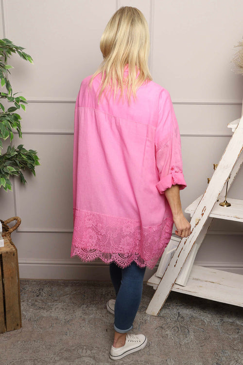 Reban Lace Trim Cotton Shirt Fuchsia - Image 6