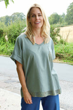 Vera Pocket Linen Top Khaki Khaki - Vera Pocket Linen Top Khaki